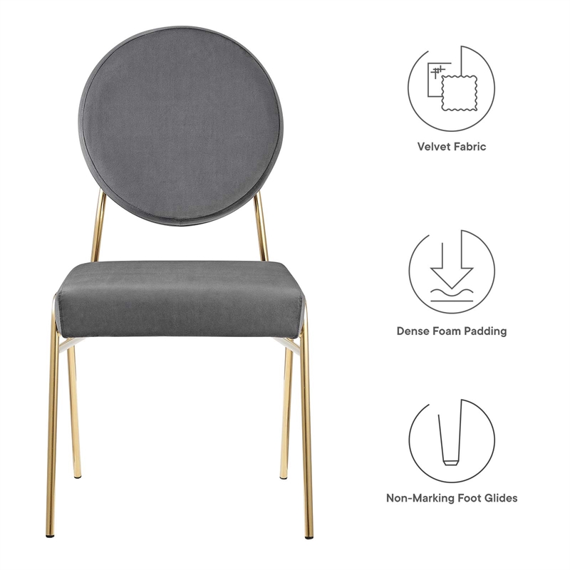 Maklaine Contemporary Performance Velvet Dining Side Chair in Gold Gray