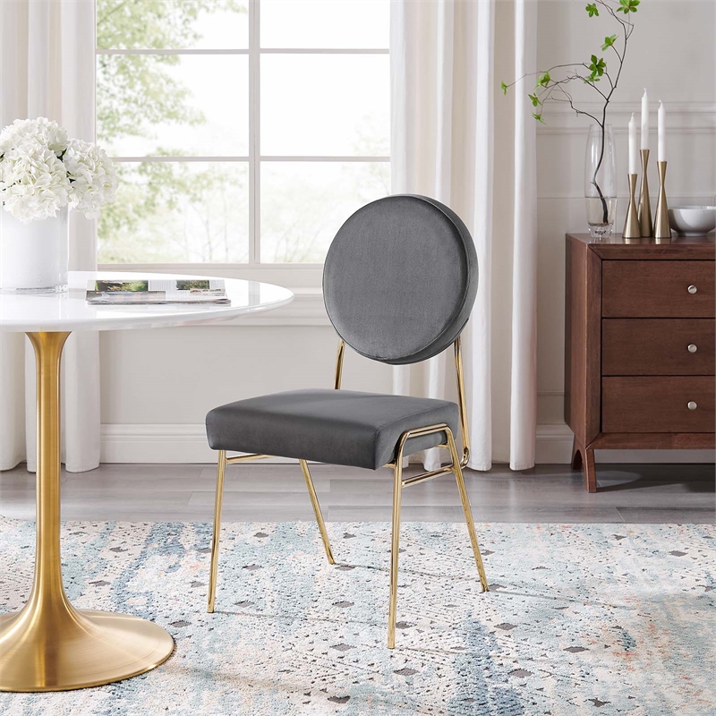 Maklaine Contemporary Performance Velvet Dining Side Chair in Gold Gray