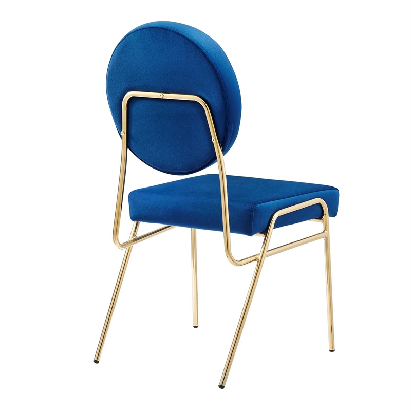 Maklaine Contemporary Performance Velvet Dining Side Chair in Gold Navy