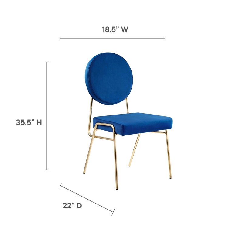 Maklaine Contemporary Performance Velvet Dining Side Chair in Gold Navy