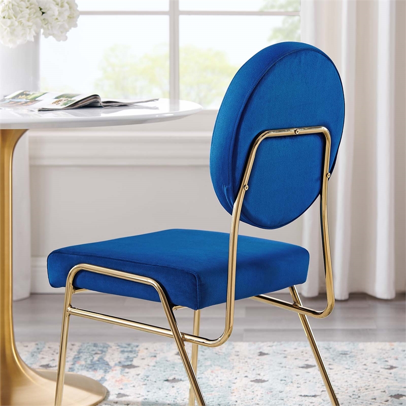 Maklaine Contemporary Performance Velvet Dining Side Chair in Gold Navy