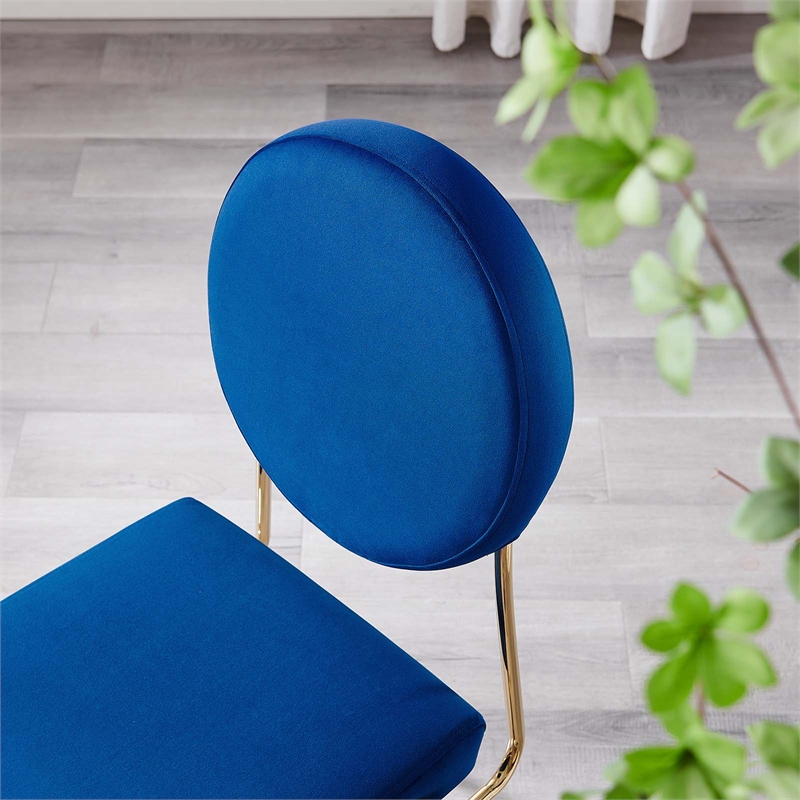 Maklaine Contemporary Performance Velvet Dining Side Chair in Gold Navy