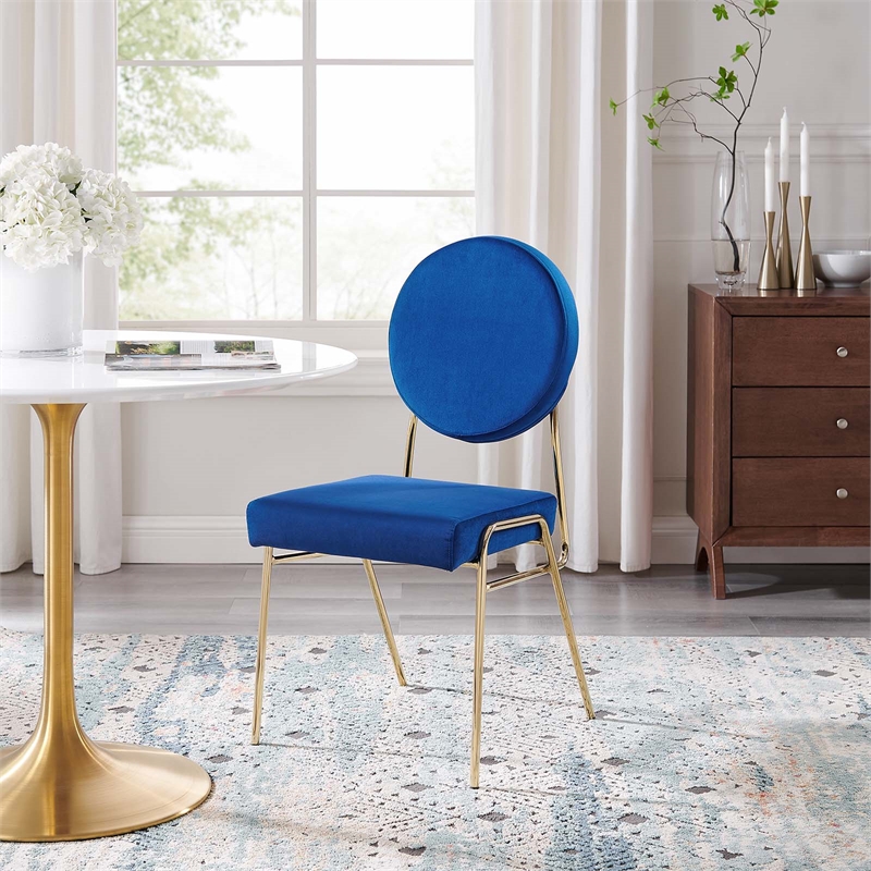 Maklaine Contemporary Performance Velvet Dining Side Chair in Gold Navy