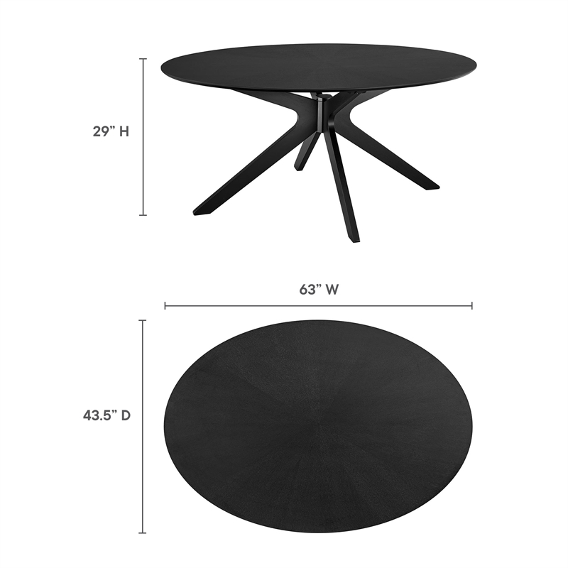 Maklaine Contemporary Rubberwood and MDF Dining Table in Black