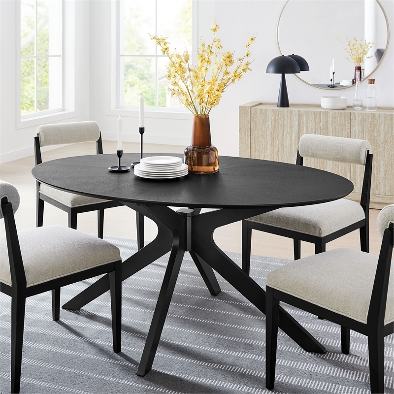 Maklaine Contemporary Rubberwood and MDF Dining Table in Black