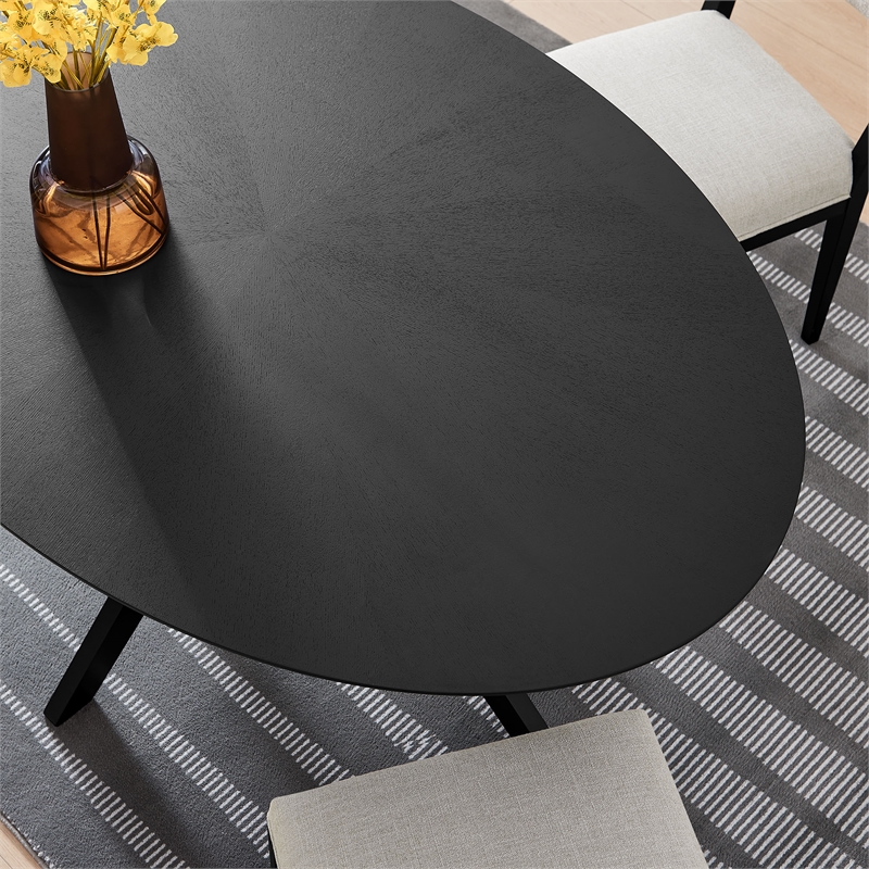 Maklaine Contemporary Rubberwood and MDF Dining Table in Black