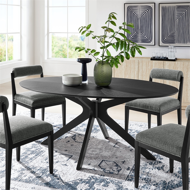 Maklaine Contemporary Rubberwood and MDF Dining Table in Black