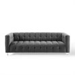 Maklaine Channel Tufted Button Performance Velvet Sofa in Charcoal