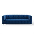 Maklaine Channel Tufted Button Performance Velvet Sofa in Navy