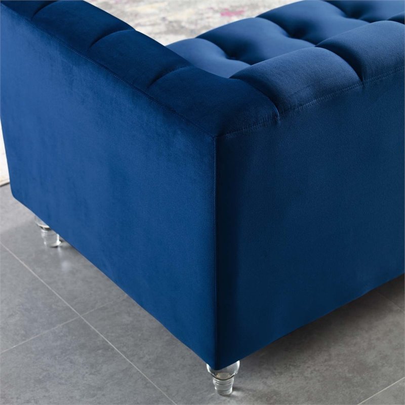 Maklaine Channel Tufted Button Performance Velvet Sofa in Navy