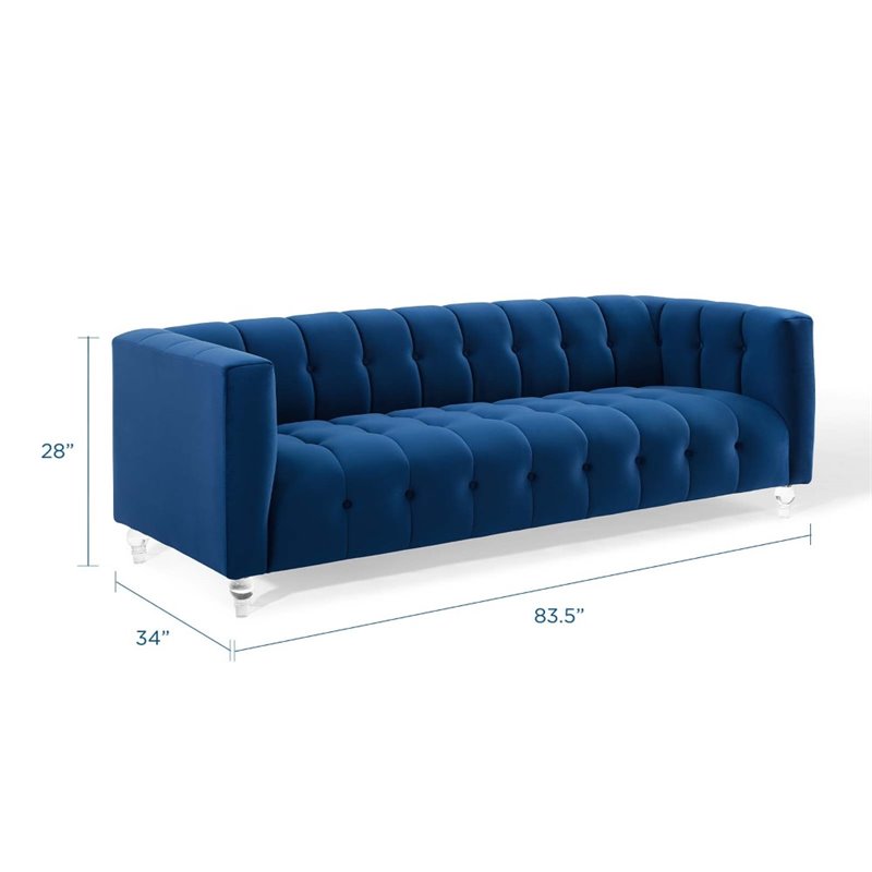 Maklaine Channel Tufted Button Performance Velvet Sofa in Navy