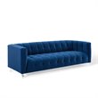 Maklaine Channel Tufted Button Performance Velvet Sofa in Navy