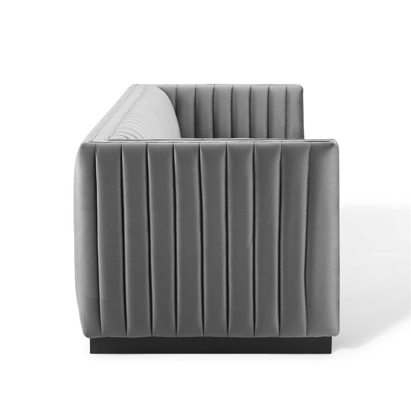 Maklaine Channel Tufted Performance Velvet Sofa in Gray Finish