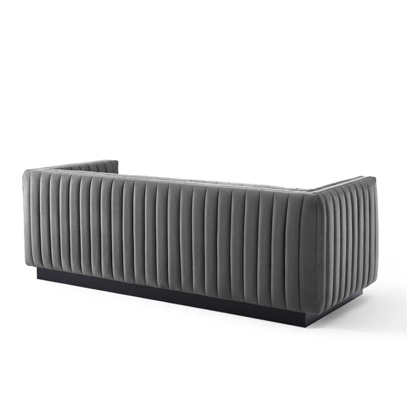 Maklaine Channel Tufted Performance Velvet Sofa in Gray Finish