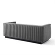 Maklaine Channel Tufted Performance Velvet Sofa in Gray Finish
