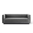 Maklaine Channel Tufted Performance Velvet Sofa in Gray Finish