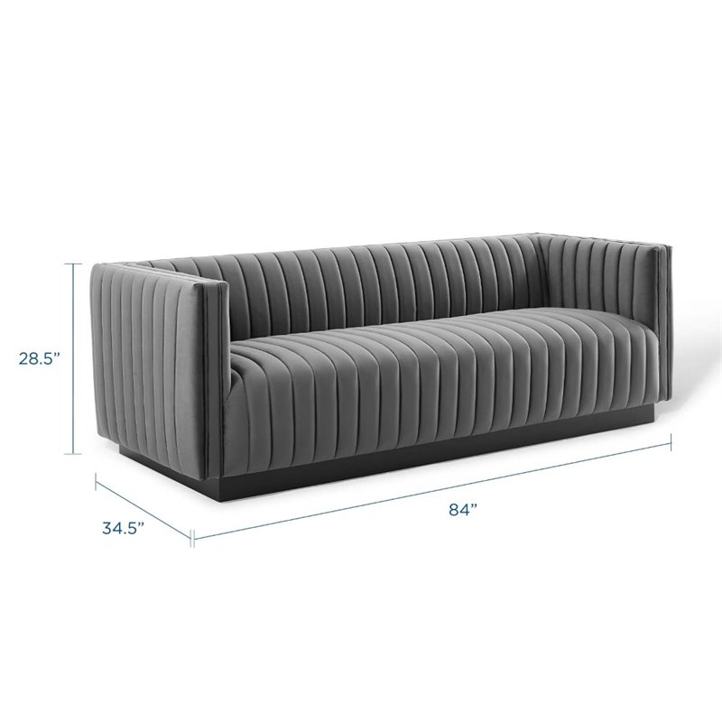 Maklaine Channel Tufted Performance Velvet Sofa in Gray Finish