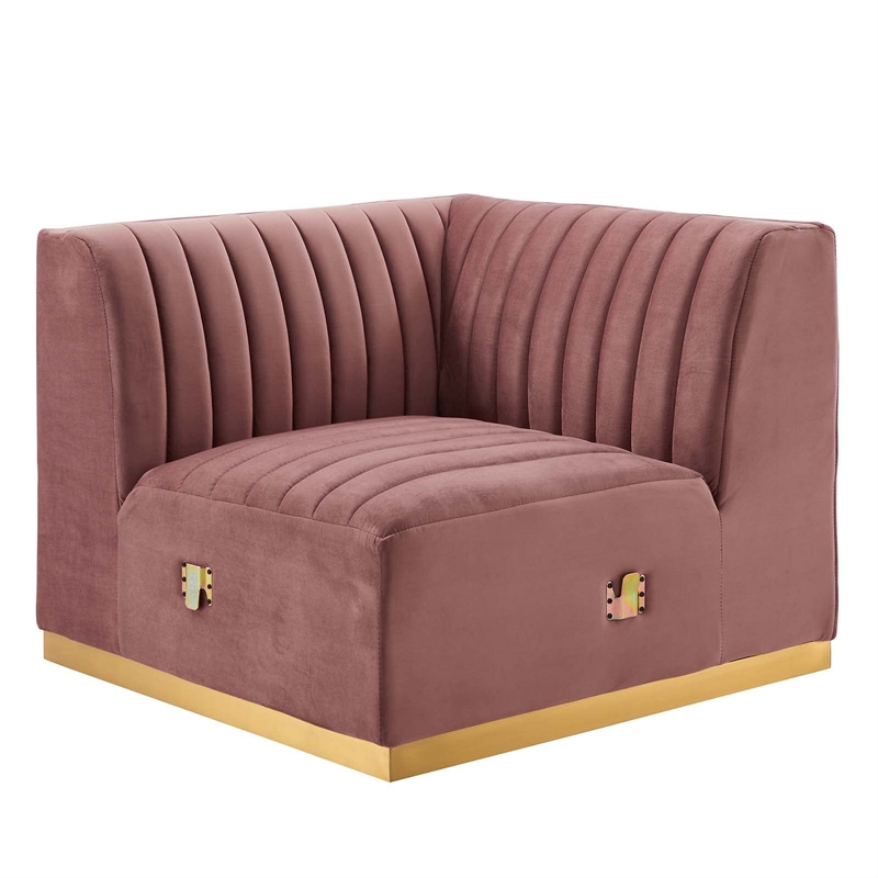 Maklaine Channel Tufted Performance Velvet Left Corner Chair in Gold/Rose