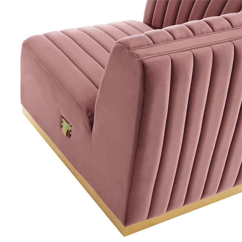 Maklaine Channel Tufted Performance Velvet Left Corner Chair in Gold/Rose