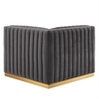 Maklaine Channel Tufted Performance Velvet Left Corner Chair in Gold/Gray