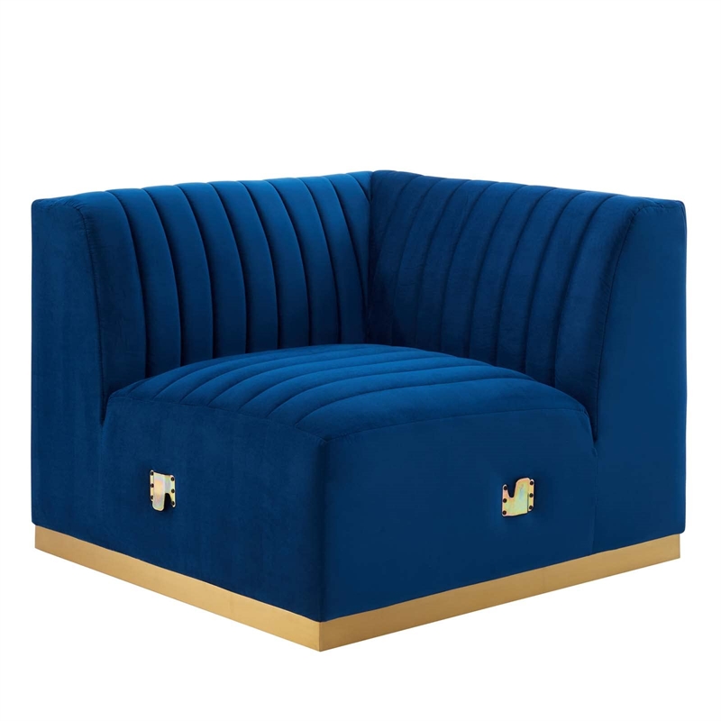 Maklaine Channel Tufted Performance Velvet Left Corner Chair in Gold/Navy