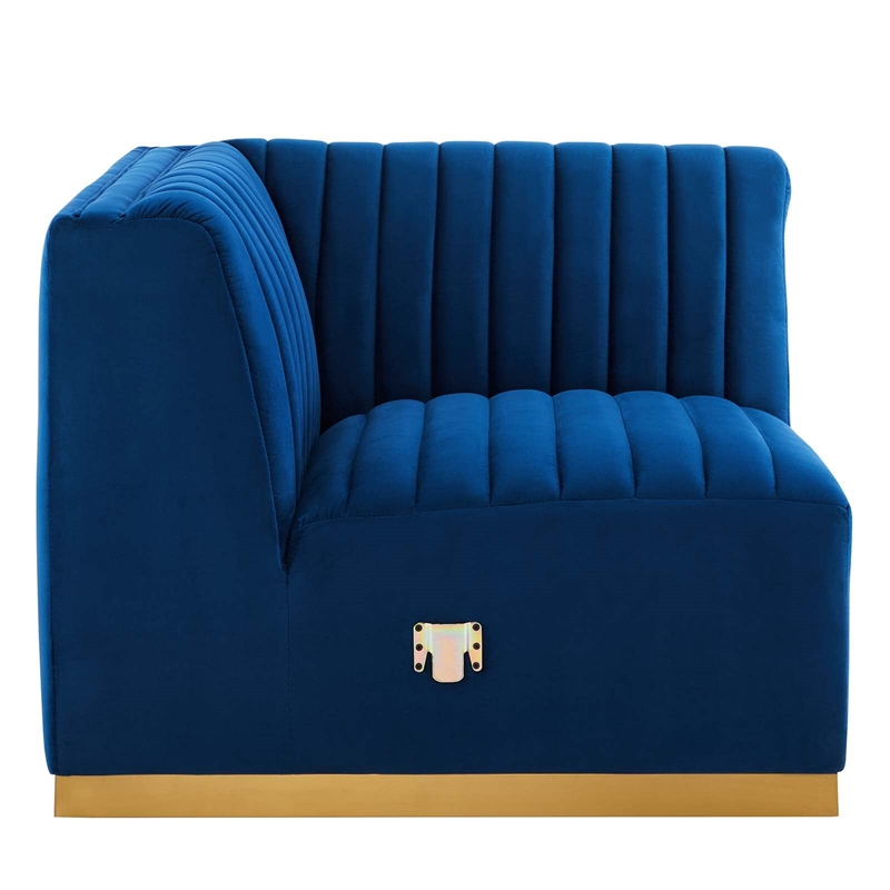 Maklaine Channel Tufted Performance Velvet Left Corner Chair in Gold/Navy