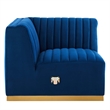 Maklaine Channel Tufted Performance Velvet Left Corner Chair in Gold/Navy