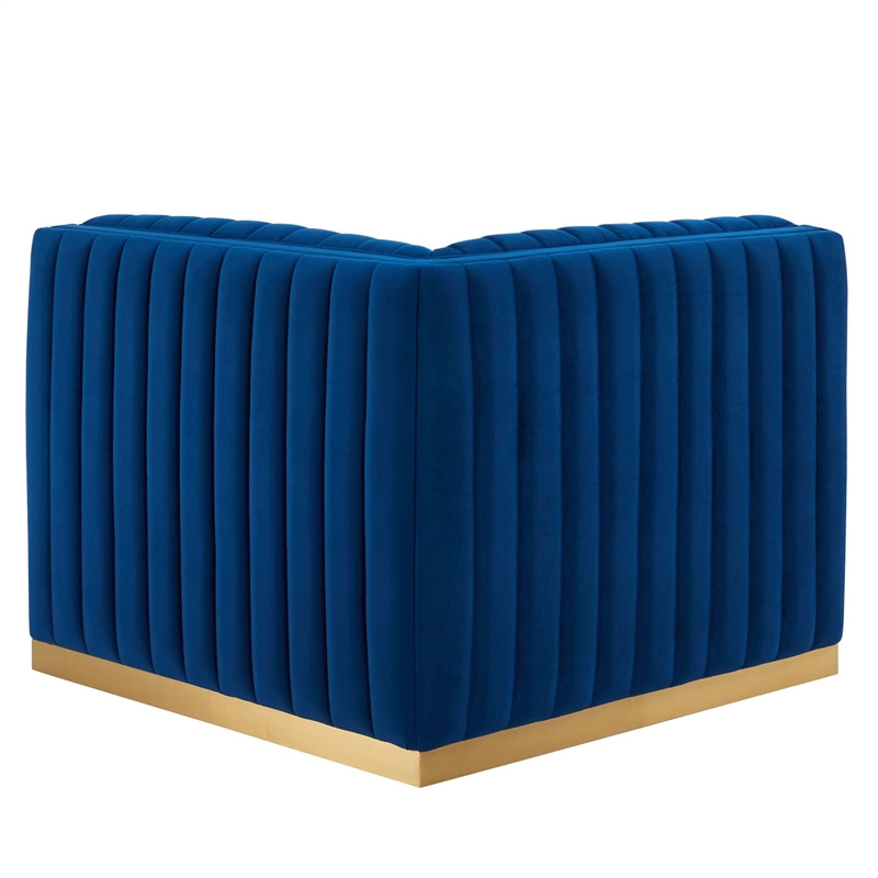 Maklaine Channel Tufted Performance Velvet Left Corner Chair in Gold/Navy