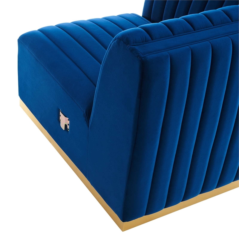 Maklaine Channel Tufted Performance Velvet Left Corner Chair in Gold/Navy