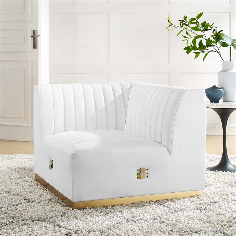 Maklaine Channel Tufted Performance Velvet Left Corner Chair in Gold/White