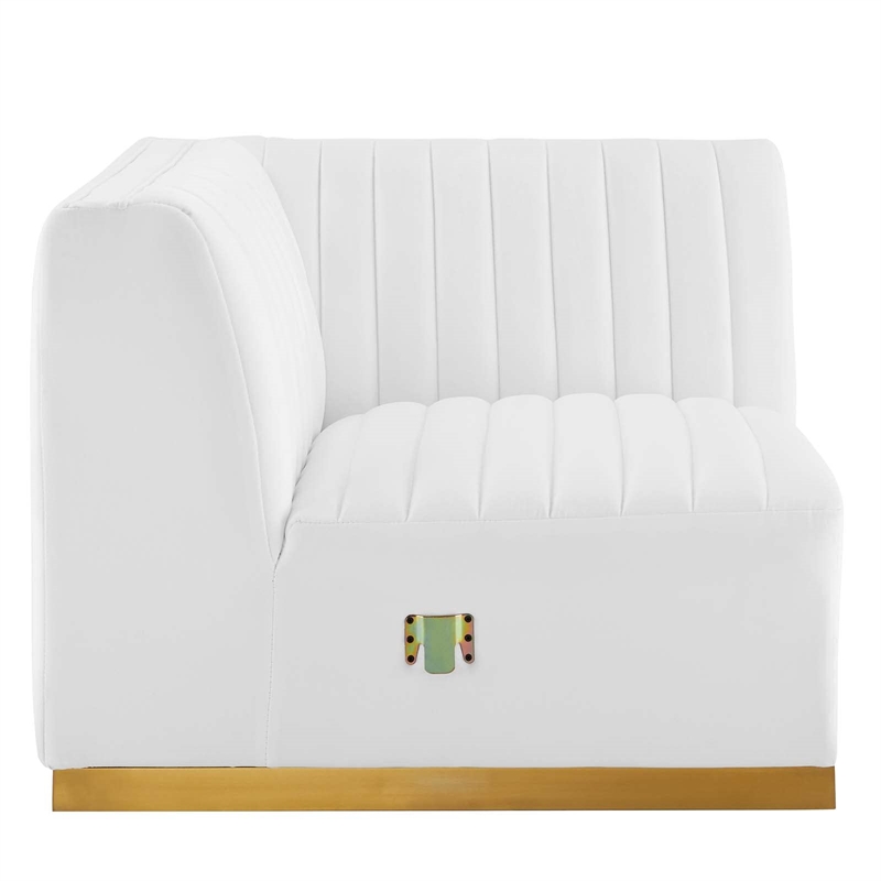Maklaine Channel Tufted Performance Velvet Left Corner Chair in Gold/White