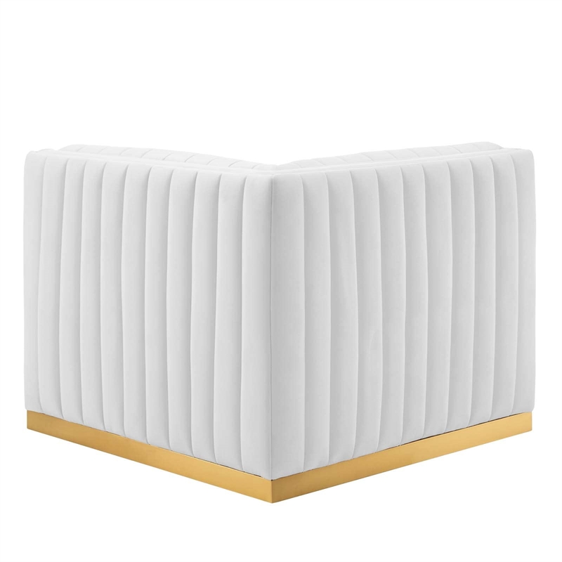 Maklaine Channel Tufted Performance Velvet Left Corner Chair in Gold/White