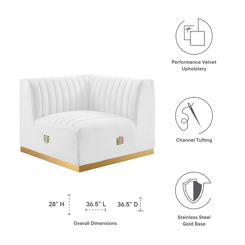 Maklaine Channel Tufted Performance Velvet Left Corner Chair in Gold/White