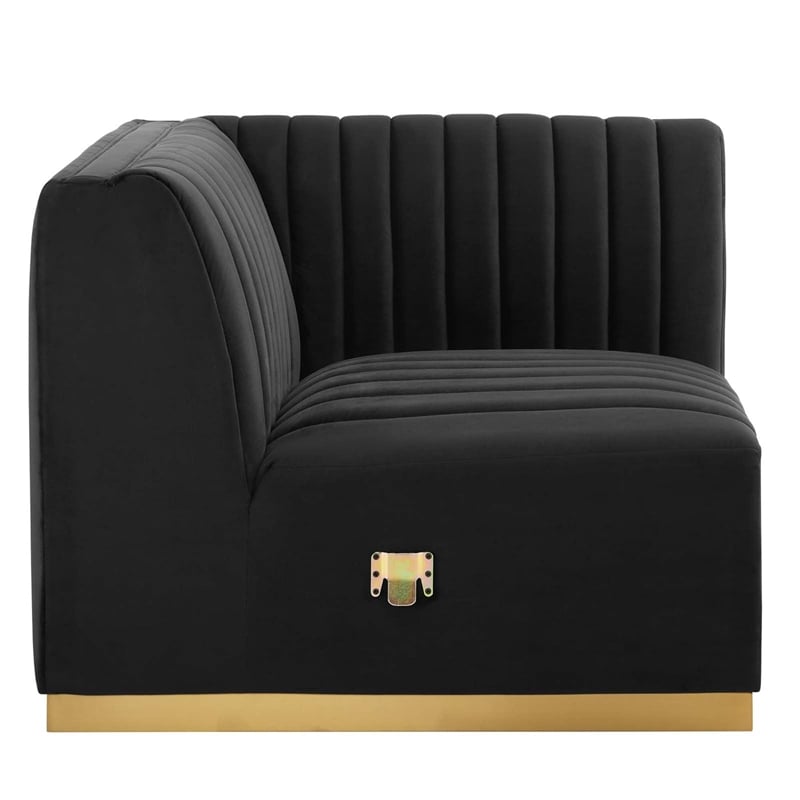 Maklaine Channel Tufted Performance Velvet Right Corner Chair - Gold/Black