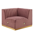 Maklaine Channel Tufted Performance Velvet Right Corner Chair in Gold/Rose