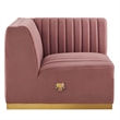 Maklaine Channel Tufted Performance Velvet Right Corner Chair in Gold/Rose