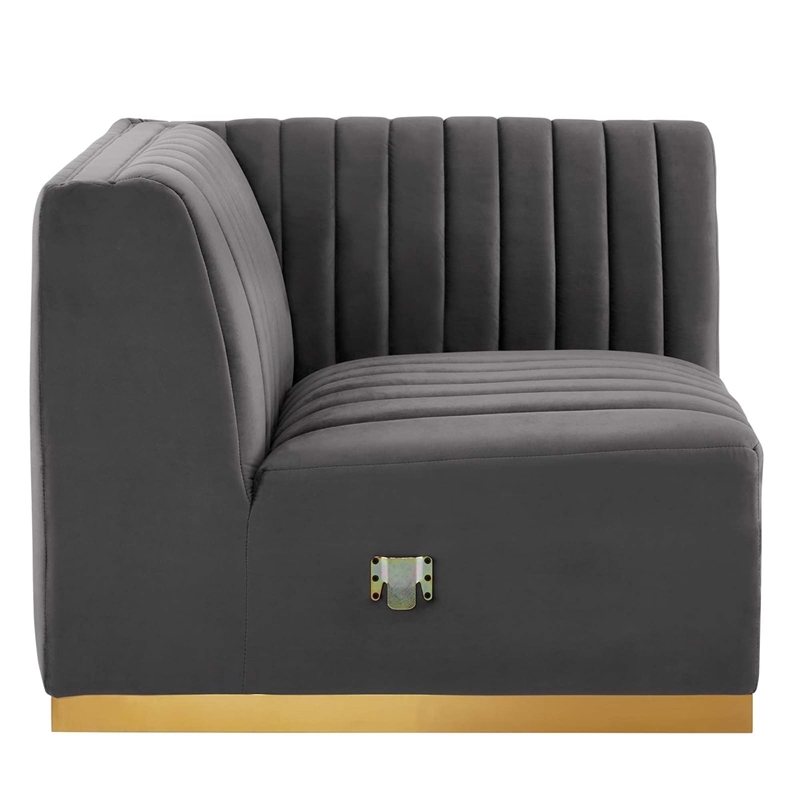 Maklaine Channel Tufted Performance Velvet Right Corner Chair in Gold/Gray