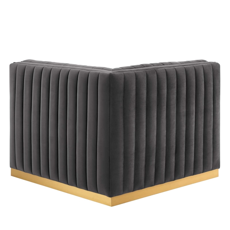 Maklaine Channel Tufted Performance Velvet Right Corner Chair in Gold/Gray