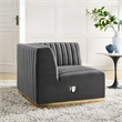 Maklaine Channel Tufted Performance Velvet Right Corner Chair in Gold/Gray