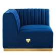 Maklaine Channel Tufted Performance Velvet Right Corner Chair in Gold/Navy