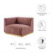 Maklaine Channel Tufted Performance Velvet Left-Arm Chair in Gold/Rose