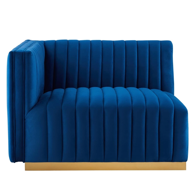 Maklaine Channel Tufted Performance Velvet Left-Arm Chair in Gold/Navy