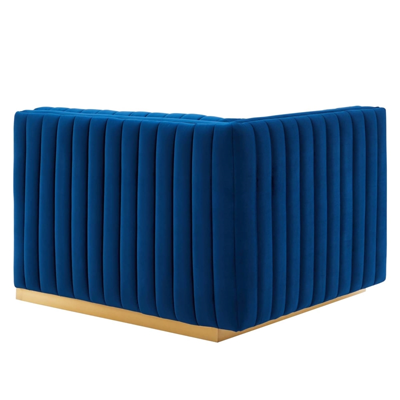 Maklaine Channel Tufted Performance Velvet Left-Arm Chair in Gold/Navy