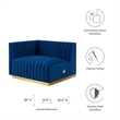 Maklaine Channel Tufted Performance Velvet Left-Arm Chair in Gold/Navy