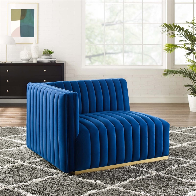 Maklaine Channel Tufted Performance Velvet Left-Arm Chair in Gold/Navy