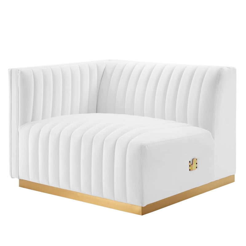 Maklaine Channel Tufted Performance Velvet Left-Arm Chair in Gold