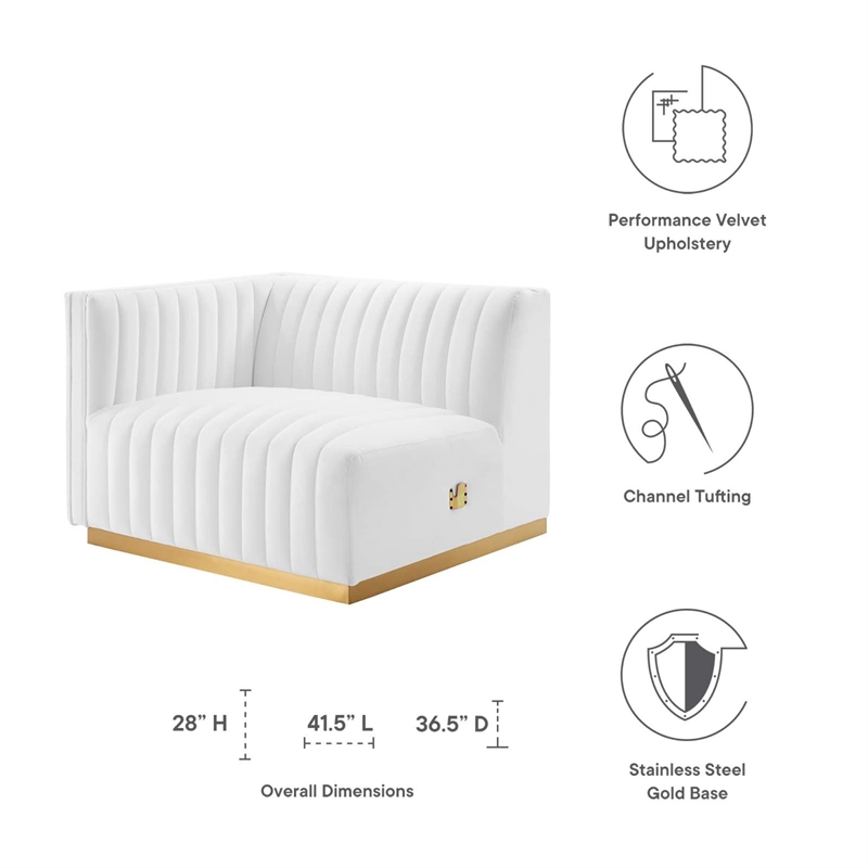 Maklaine Channel Tufted Performance Velvet Left-Arm Chair in Gold