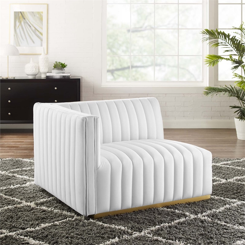 Maklaine Channel Tufted Performance Velvet Left-Arm Chair in Gold