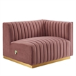 Maklaine Channel Tufted Performance Velvet Right-Arm Chair in Gold/Rose