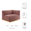 Maklaine Channel Tufted Performance Velvet Right-Arm Chair in Gold/Rose